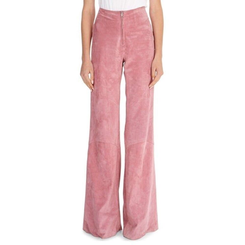 NWT Victoria Beckham $1148 Pink Suede Straight Leg Pants Size 8 Made in Italy